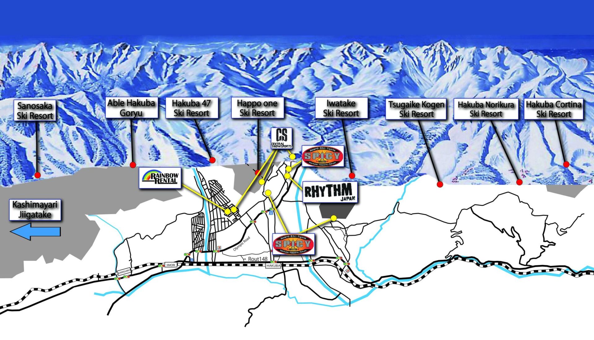 Rentals-map Recommended ski and snowboard rental shops